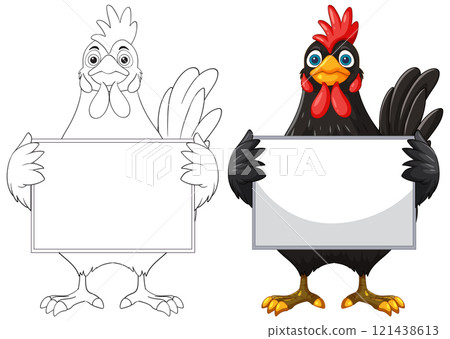 Chickens Holding Blank Signs Illustration Chickens Holding Blank Signs Illustration 121438613