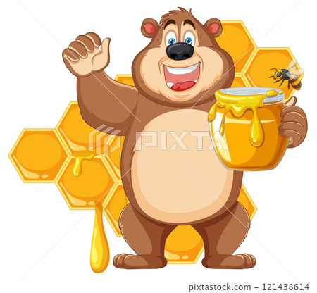 Happy Bear with Honey and Honeycomb Happy Bear with Honey and Honeycomb 121438614