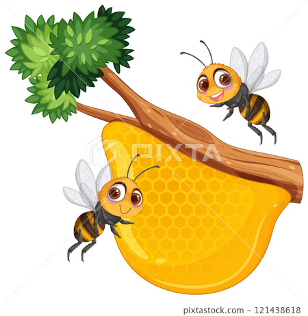 Bees and Honeycomb on Tree Branch Bees and Honeycomb on Tree Branch 121438618