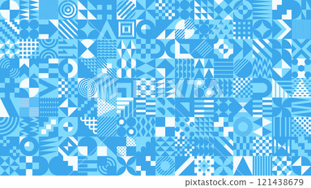 Three-tone light blue geometric tile pattern background 121438679