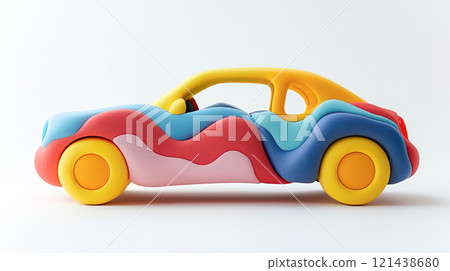 3D illustration of a car with colorful clay model design on white background 121438680