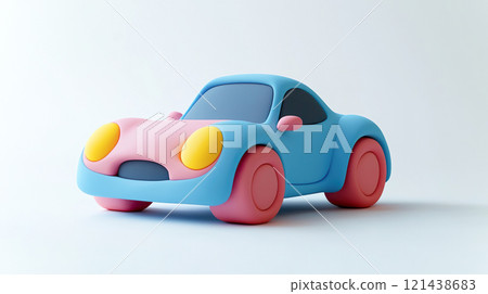白色背景上彩色黏土設計汽車的 3D 插圖 121438683