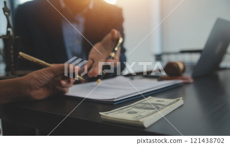 Law theme, gavel or mallet of the judge, lawyer enforcement officers, evidence-based cases taken into account in the court abount business, legislation. 121438702