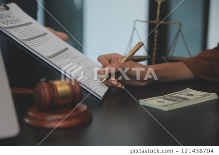 Law theme, gavel or mallet of the judge, lawyer enforcement officers, evidence-based cases taken into account in the court abount business, legislation. 121438704
