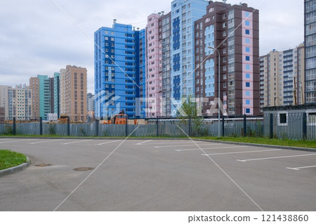 Completion of the construction of a new district with multi-colored multi-storey buildings Completion of the construction of a new district with multi-colored multi-storey buildings 121438860