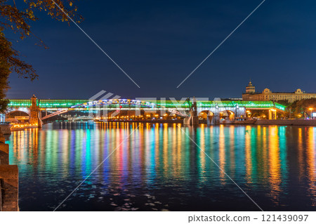 Pushkinskiy bridge with night illumination. Bridge to Gorky Park. 121439097