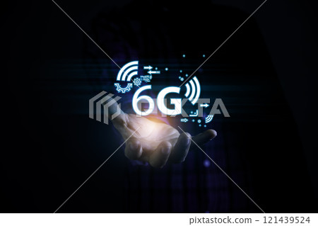 6G Technology networks Internet connecting wireless devices around the world. 6g icon in businessman hand. 6G technology is essential to businesses in the digital world. 6G Technology networks Internet connecting wireless devices around the world. 6g icon in businessman hand. 6G technology is essential to businesses in the digital world. 121439524