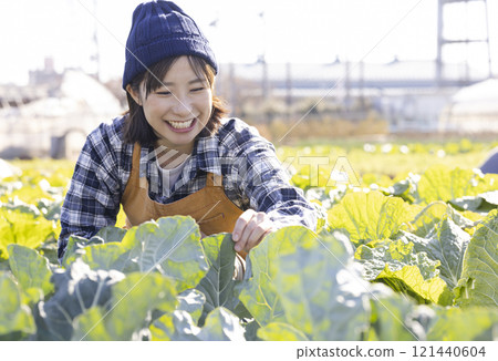 農民在田間勞動的景象 121440604