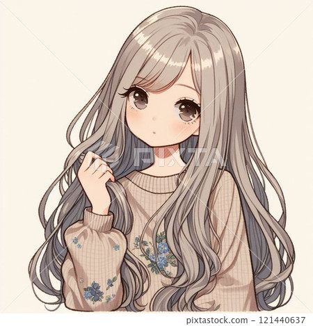 A cool high school girl with long hair 121440637