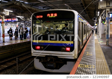 Sotobo Line 209 series 2000 train parked at Chiba Station Sotobo Line 209 series 2000 train parked at Chiba Station 121440997