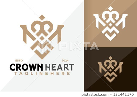 Letter M Crown Heart Logo Icon Vector Design Illustration 121441170