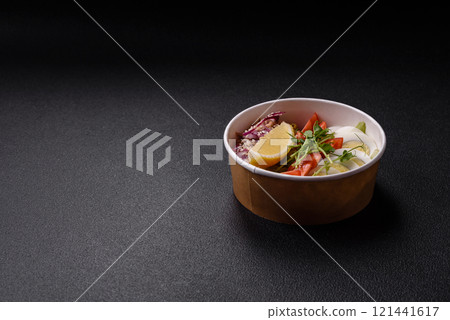 Salad with tuna pieces, boiled egg, cherry tomatoes, lettuce Salad with tuna pieces, boiled egg, cherry tomatoes, lettuce 121441617