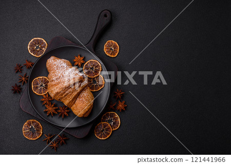 Delicious crispy sweet croissant with chocolate 121441966