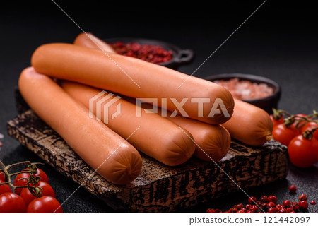 Delicious fresh vegetarian sausage or sausage made from vegetable protein tofu or seitan legumes Delicious fresh vegetarian sausage or sausage made from vegetable protein tofu or seitan legumes 121442097