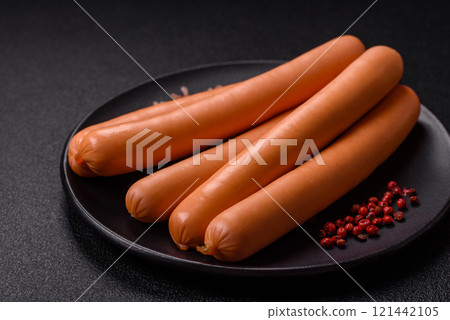 Delicious fresh vegetarian sausage or sausage made from vegetable protein tofu or seitan legumes 121442105