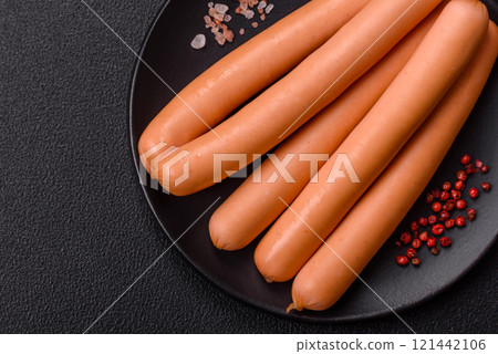 Delicious fresh vegetarian sausage or sausage made from vegetable protein tofu or seitan legumes 121442106