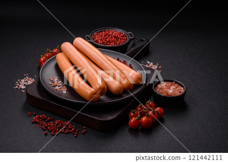 Delicious fresh vegetarian sausage or sausage made from vegetable protein tofu or seitan legumes Delicious fresh vegetarian sausage or sausage made from vegetable protein tofu or seitan legumes 121442111