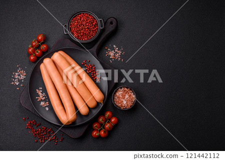 Delicious fresh vegetarian sausage or sausage made from vegetable protein tofu or seitan legumes 121442112