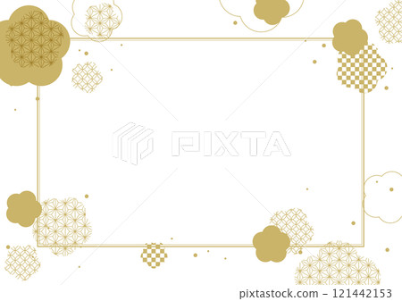 日式花金色圖形框架背景素材 121442153