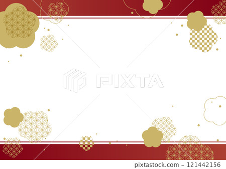 日式花紅色圖形框架背景素材 121442156