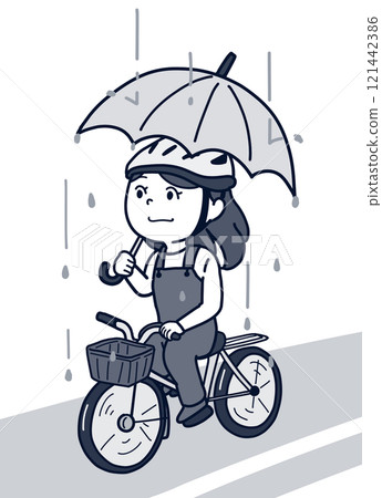 雨天打著傘騎自行車的人（含道路，1音） 121442386