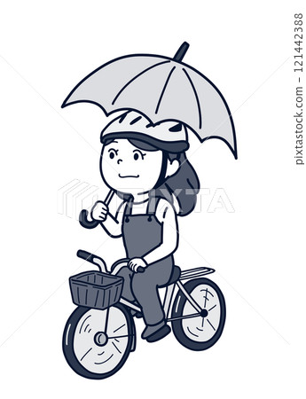 A person riding a bicycle with an umbrella (people only, 1 tone) A person riding a bicycle with an umbrella (people only, 1 tone) 121442388