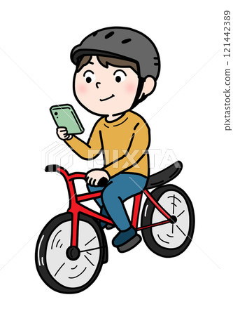 Person looking at smartphone on bicycle (color) Person looking at smartphone on bicycle (color) 121442389