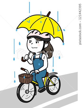 雨天撐傘騎腳踏車的人(含道路,皮膚白皙) 雨天撐傘騎腳踏車的人(含道路,皮膚白皙) 121442395