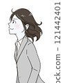 Woman looking up (upper body) skin tone white 121442401