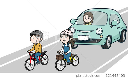 People riding bicycles side by side (color) 121442403