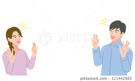 Surprised man and woman with open arms 121442885