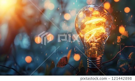 Green energy concept with light bulb and nature. AI Generated 121442898