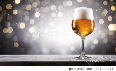 AI image: Sparkling background and beer poured into a glass AI image: Sparkling background and beer poured into a glass 121442954