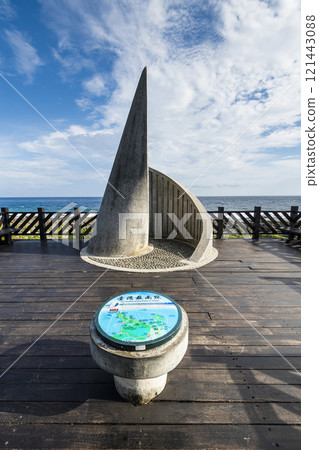 Building view of Taiwan's southernmost point landmark, It is located in Cape Eluanbi of Kenting National Park in Pingtung, Taiwan. 121443088