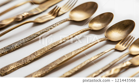 Cutlery knife, spoons, forks on a dark concrete background. AI Generated 121443566
