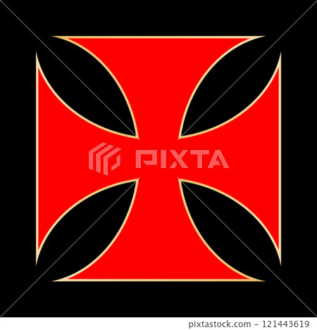 templar cross in red and gold against a black background. Vector illustration 121443619
