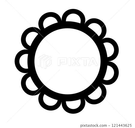 Scalloped edge circle frame. Simple round scalloped border. Fabric lace pattern frame. Repeat cute vintage frill ornament. Texture ribbon. Vector illustration isolated on white background. 121443625