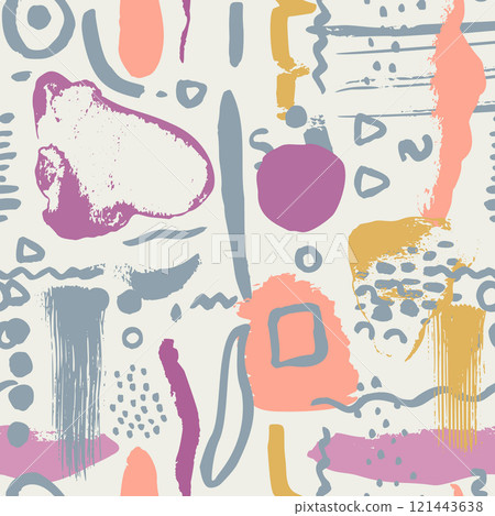 Abstract whimsical seamless pattern with hand drawn shapes on light gray background Abstract whimsical seamless pattern with hand drawn shapes on light gray background 121443638