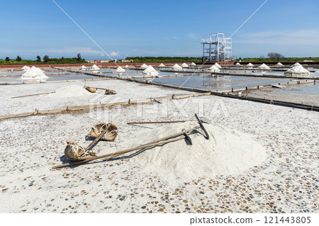 View of the Jingzaijiao Tile-Paved Salt Fields in Tainan, Taiwan, one of the Southwest Coast National Scenic Area attractions. View of the Jingzaijiao Tile-Paved Salt Fields in Tainan, Taiwan, one of the Southwest Coast National Scenic Area attractions. 121443805