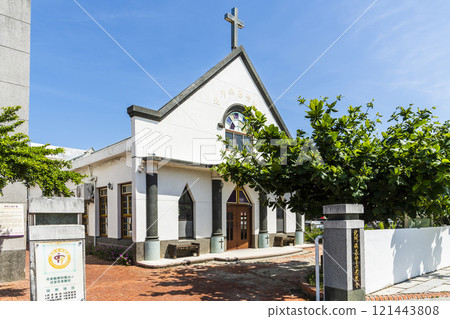 Building view of the Beimenyu Church in Tainan, Taiwan. it was built for local people who suffered from Blackfoot Disease. 121443808