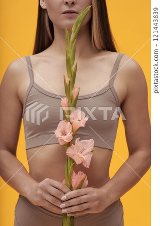 Young Slim Girl With Flower Young Slim Girl With Flower 121443839