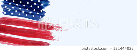 Abstract grunge brushed flag of United States of America. Template for horizontal holiday banner. 121444022
