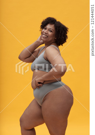 Confident Body Positive Woman In Underwear Confident Body Positive Woman In Underwear 121444051