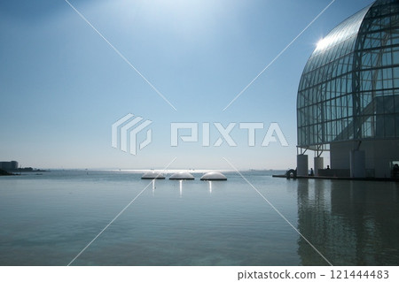 Ocean view extending offshore from the aquarium 121444483