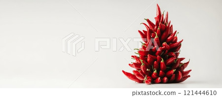 Stack of red chili pepper on white background Stack of red chili pepper on white background 121444610