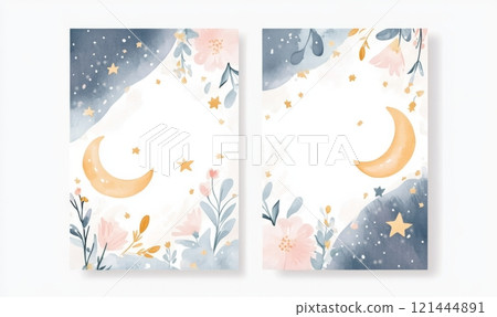 Invitation template with cute crescent moon, cute design for baby shower or birthday modern invitation. Invitation template with cute crescent moon, cute design for baby shower or birthday modern invitation. 121444891