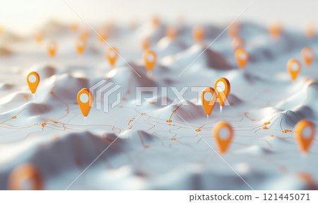 Location pins on map - futuristic technological background. Location pins on map - futuristic technological background. 121445071
