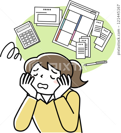 擔心報稅表的女性上半身 121445167
