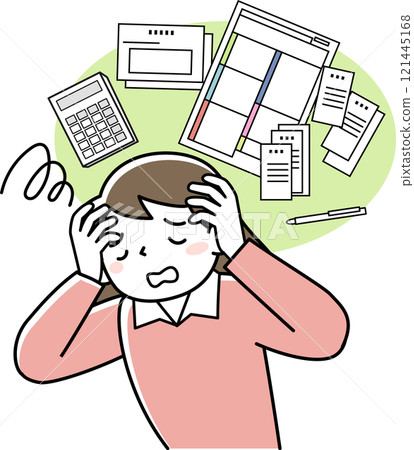 Upper body of a woman worried about tax return 121445168