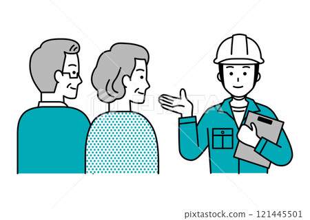 A male worker making a proposal to an elderly couple 121445501